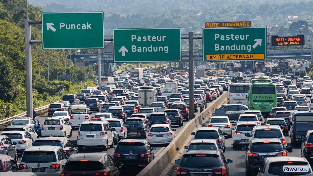 Lonjakan kendaraan menuju Puncak dan Bandung pada H+1 Lebaran memicu kepadatan di sejumlah ruas tol utama.